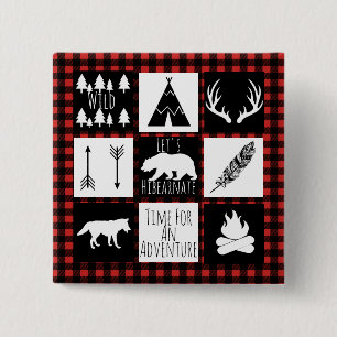 Badge Carré 5 Cm Wilderness rustique & Animaux Buffalo Check Plaid