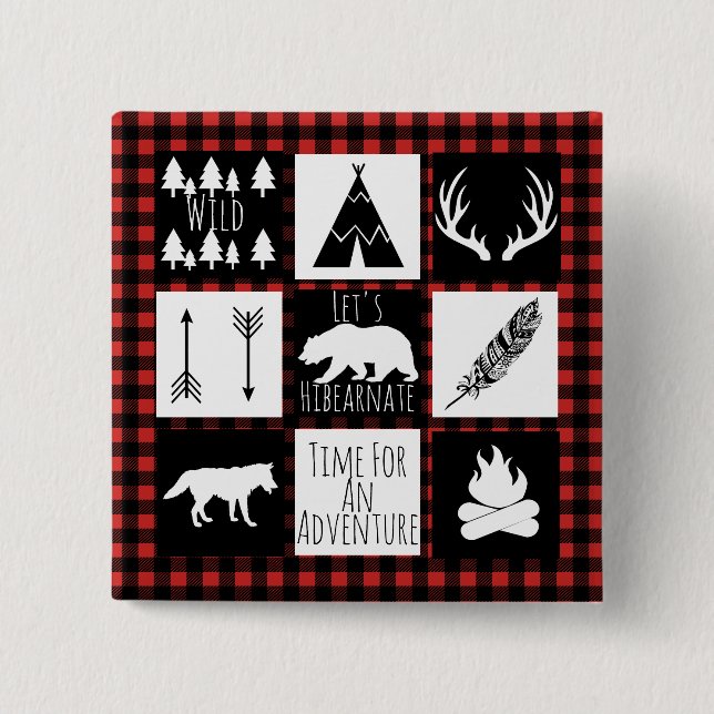 Badge Carré 5 Cm Wilderness rustique & Animaux Buffalo Check Plaid (Devant)