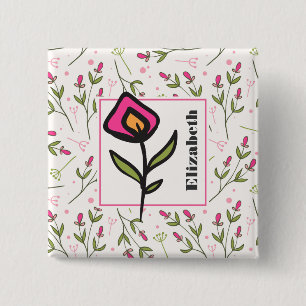 Badge Carré 5 Cm Wildflowers - Pink and Orange Petals Personalized