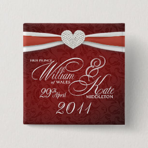 Badge Carré 5 Cm William et Kate - Pin royal de souvenir de mariage