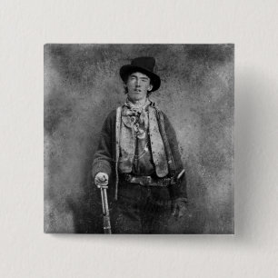 Badge Carré 5 Cm William H. Bonney, Billy Kid hors-la-loi du Far We
