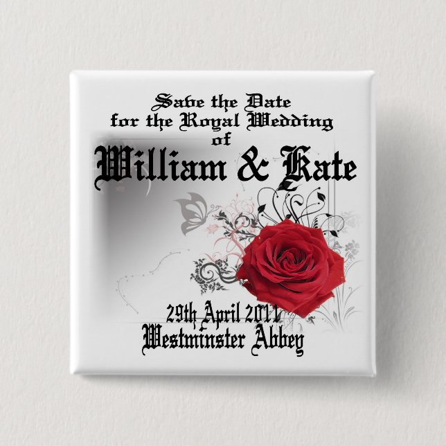Badge Carré 5 Cm William & Kate Royal Mariage Objets de collection  (Devant)