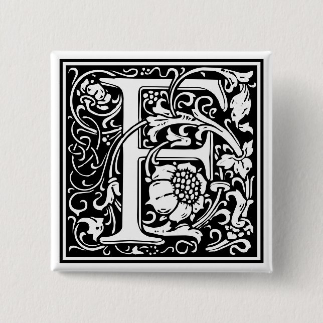 Badge Carré 5 Cm William Morris Alphabet "F" (Devant)