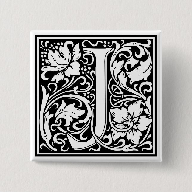 Badge Carré 5 Cm William Morris Alphabet "J" (Devant)