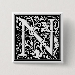 Badge Carré 5 Cm William Morris Alphabet "N"