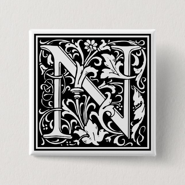 Badge Carré 5 Cm William Morris Alphabet "N" (Devant)