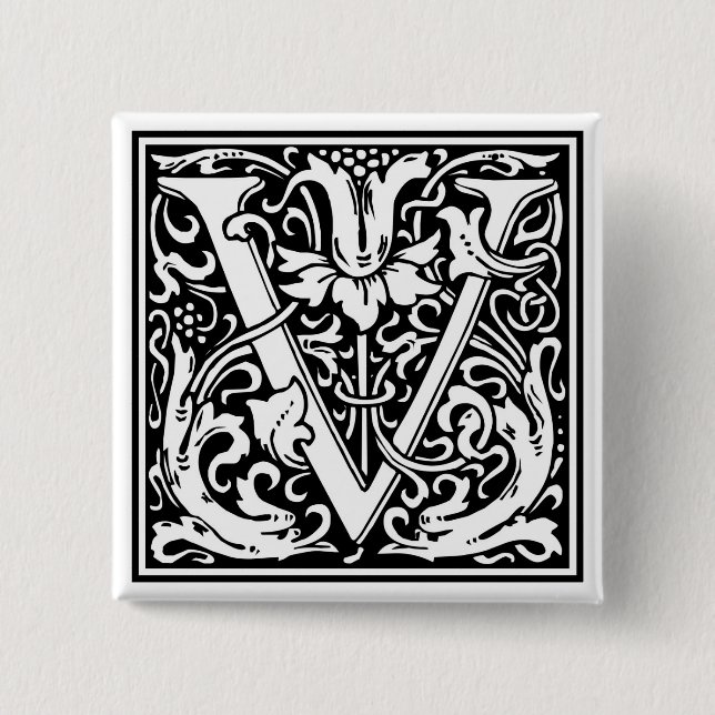 Badge Carré 5 Cm William Morris Alphabet "V" (Devant)