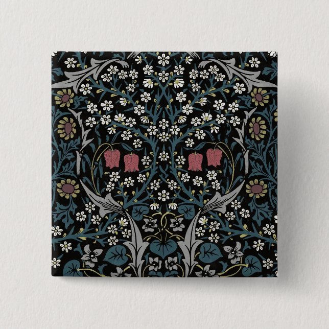 Badge Carré 5 Cm William Morris Blackthorn Floral Art Nouveau (Devant)