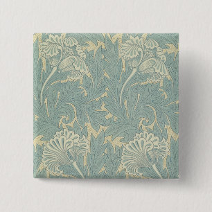 Badge Carré 5 Cm William Morris Classique Tulipe Bleu Floral
