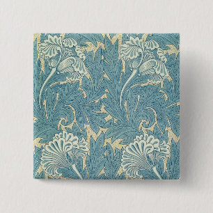 Badge Carré 5 Cm William Morris Classique Tulipe Bleu Floral