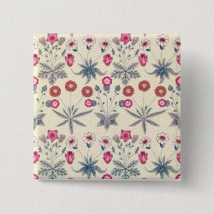 Badge Carré 5 Cm William Morris Daisy Floral Pattern Red Orange