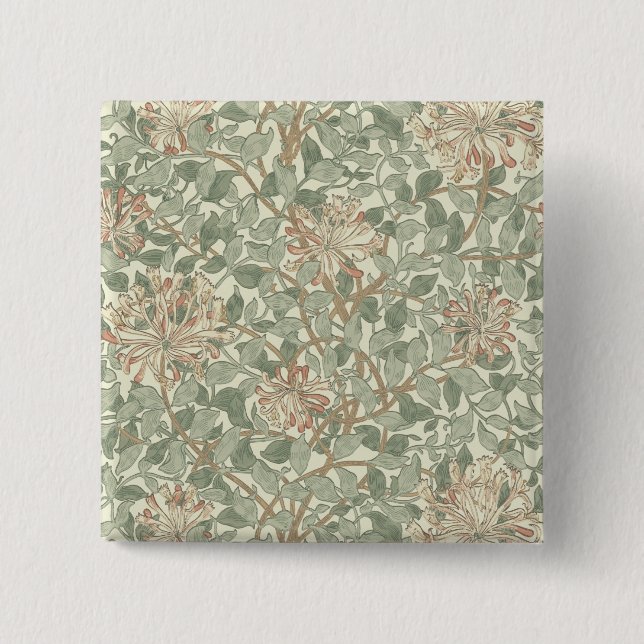 Badge Carré 5 Cm William Morris Honeysuckle Vert Floral (Devant)