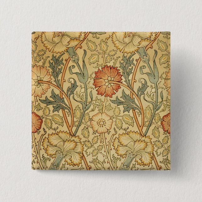 Badge Carré 5 Cm William Morris Rose Flower Fond d'écran Motif (Devant)