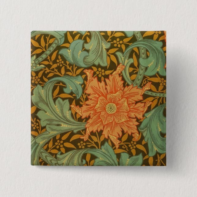 Badge Carré 5 Cm William Morris Single Stem Pattern (Devant)