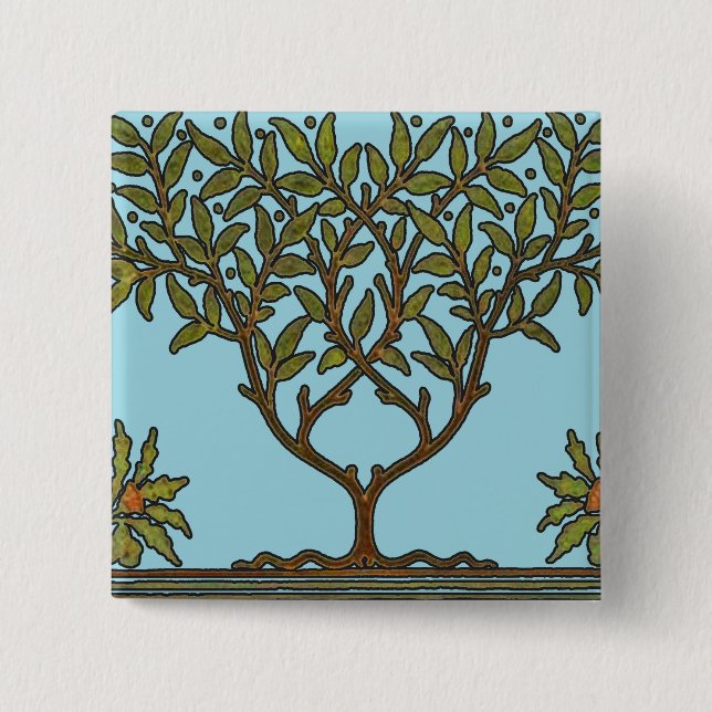 Badge Carré 5 Cm William Morris Tree Frieze Fond d'écran floral (Devant)
