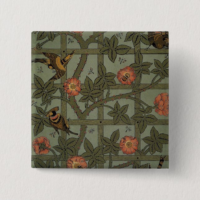 Badge Carré 5 Cm William Morris Trellis Wallpaper Art (Devant)