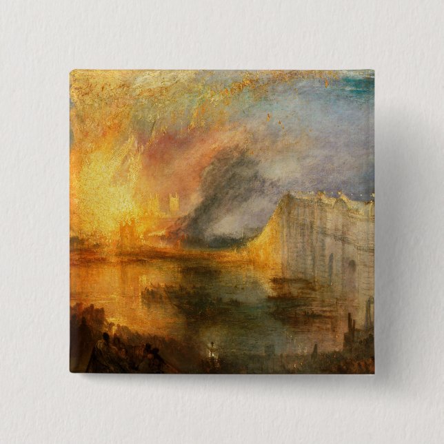 Badge Carré 5 Cm William Turner - L'incendie du Parlement (Devant)