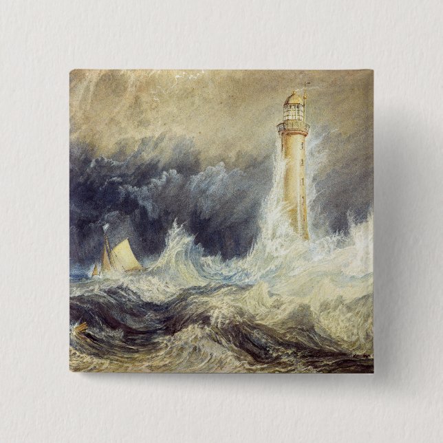 Badge Carré 5 Cm William Turner - Phare de Bell Rock (Devant)