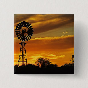 Badge Carré 5 Cm Windmill and Sunset, William Creek, Oodnadatta