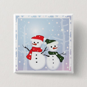 Badge Carré 5 Cm Winter Wonderland Snowman Notre premier Noël