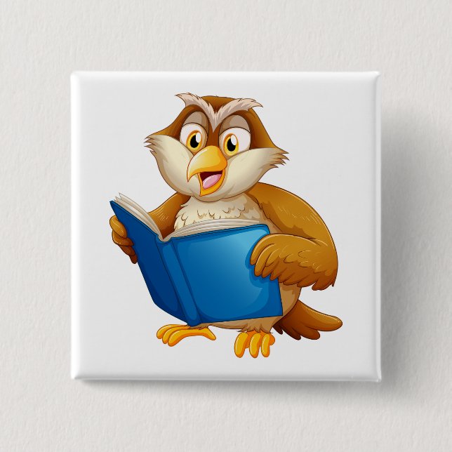 Badge Carré 5 Cm Wise Owl Reading Book (Devant)