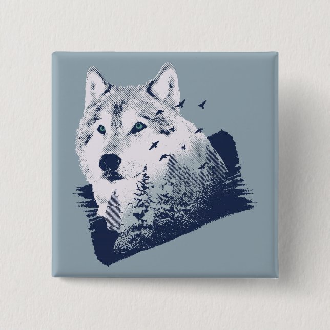 Badge Carré 5 Cm Wolf forestier (Devant)