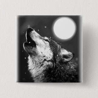Badge Carré 5 Cm Wolf Howling à Moon