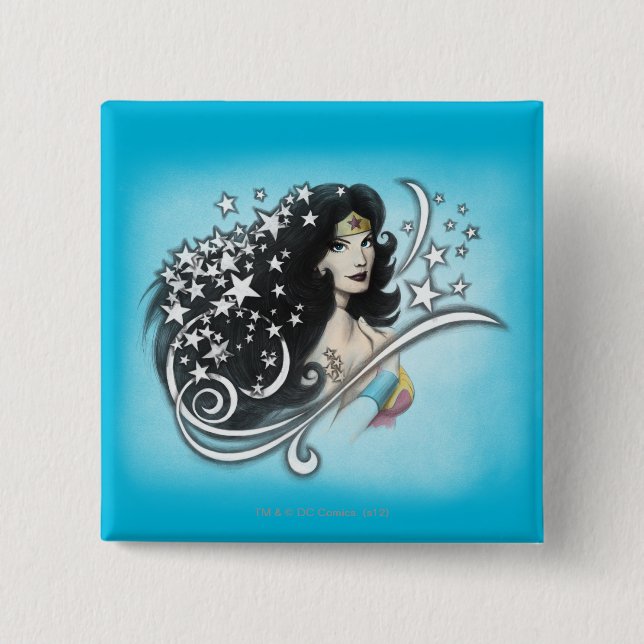 Badge Carré 5 Cm Wonder Woman and Stars (Devant)