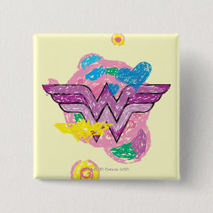 Badge Carré 5 Cm Wonder Woman Scribbles colorés