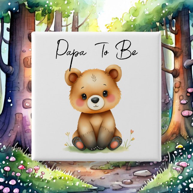 Badge Carré 5 Cm Woodland Bear Papa to Be Baby shower (Créateur téléchargé)