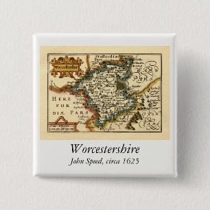 Badge Carré 5 Cm Worcestershire Comté Angleterre Ancien Antiquaire