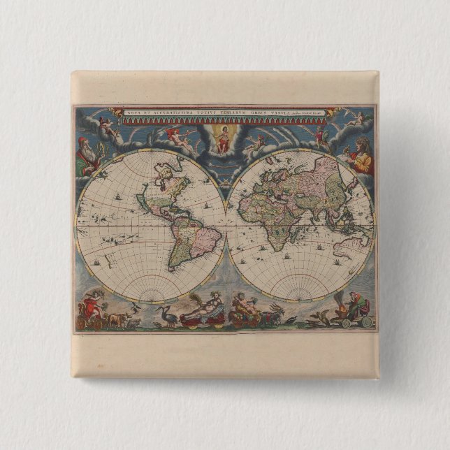 Badge Carré 5 Cm World Map Globe Travel Antique (Devant)
