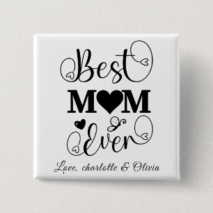 Badge Carré 5 Cm World’s Best Mom noir blanc script personnalisé él