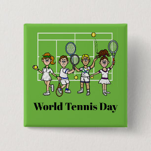 Badge Carré 5 Cm World Tennis Day Cartoon Tennis Players Button