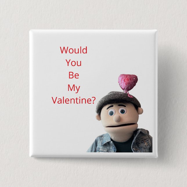 Badge Carré 5 Cm Would You Be My Valentine? (Devant)