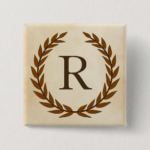 Badge Carré 5 Cm Wreath Laurel sur le monogramme de parchemin