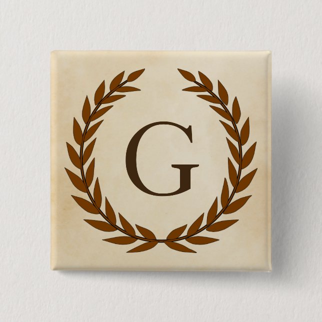 Badge Carré 5 Cm Wreath Laurel sur le monogramme initial G (Devant)