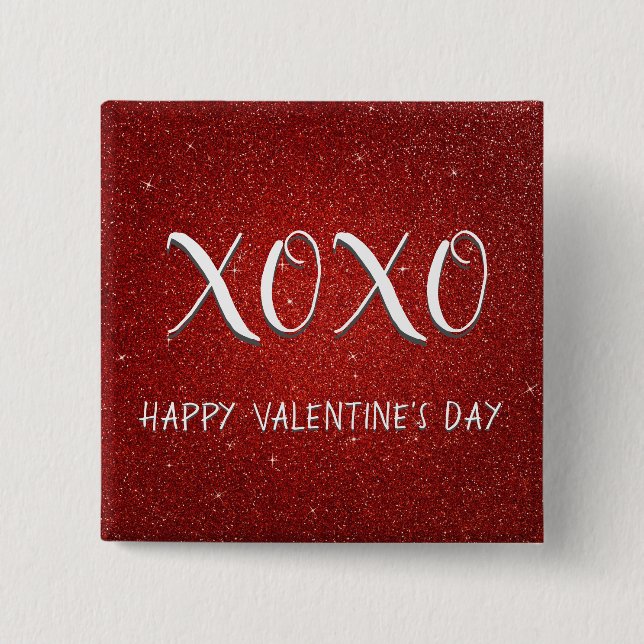Badge Carré 5 Cm XOXO Valentine's Day Parties scintillant rouge éti (Devant)