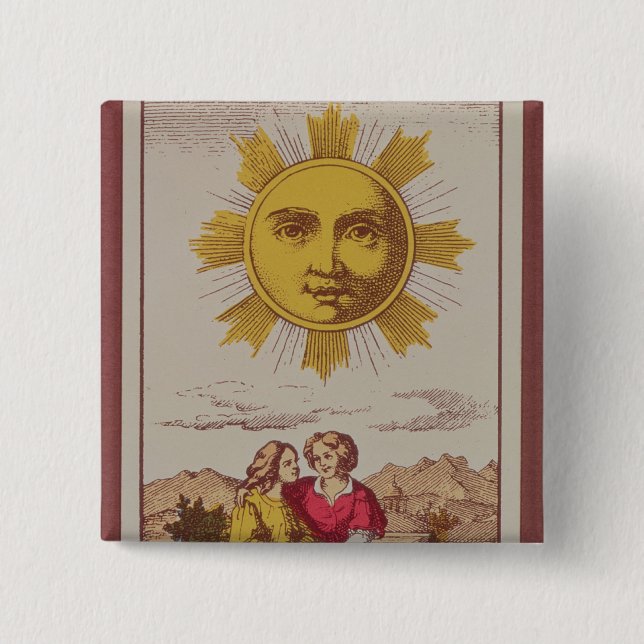 Badge Carré 5 Cm XVIIII Le Soleil, carte de tarot française du Sun (Devant)