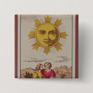 Badge Carré 5 Cm XVIIII Le Soleil, carte de tarot française du Sun