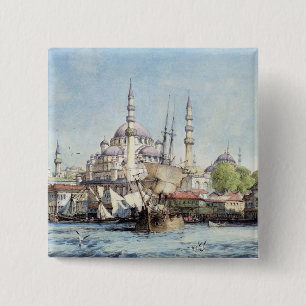 Badge Carré 5 Cm Yeni Jami et St Sophia du klaxon d'or, pla