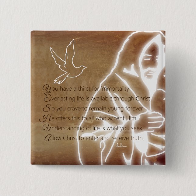 Badge Carré 5 Cm YESHUA Messiah Jésus Christ Poème chrétien (Devant)