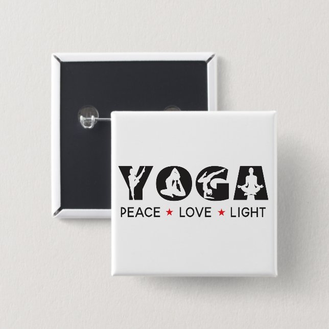 Badge Carré 5 Cm Yoga - Peace Love Light (Devant & derrière)