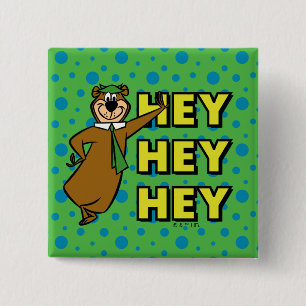 Badge Carré 5 Cm Yogi Bear Hey Hey Hey