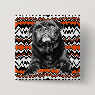 Badge Carré 5 Cm ZAG orange, noir et blanc de BOUTON de CARLIN de