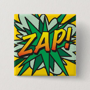 Badge Carré 5 Cm ZAP Amusement Rétro Bande Dessinée Pop Art