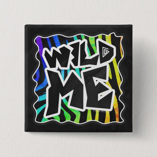Badge Carré 5 Cm Zebra Black et Rainbow Wild Me (Devant)