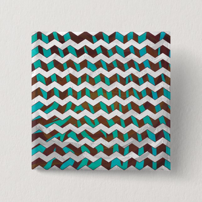 Badge Carré 5 Cm Zebra Chevron Impression Brown et Turquoise (Devant)