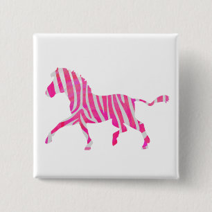 Badge Carré 5 Cm Zebra Hot rose et blanc Silhouette