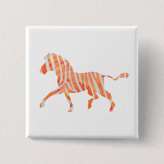 Badge Carré 5 Cm Zebra Orange et Silhouette blanche (Devant)